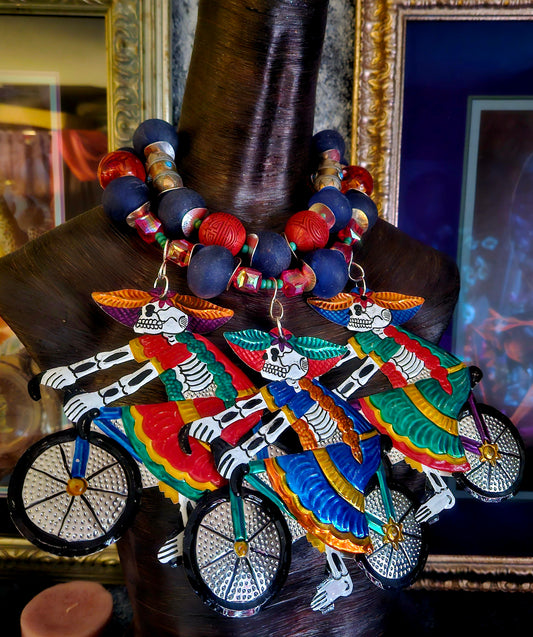 Mexican Folk Art Day of the Dead Chest Piece - Tribal Artisan Necklace