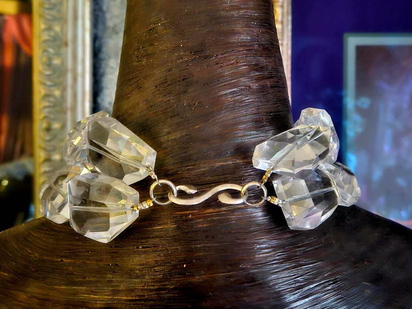 Pink Agate Rhinestone Rose Pendant - Chunky Faceted Glass