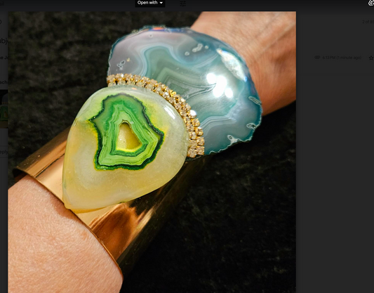 Green & Yellow Agate Wide Gold Tone Statement Cuff for Women