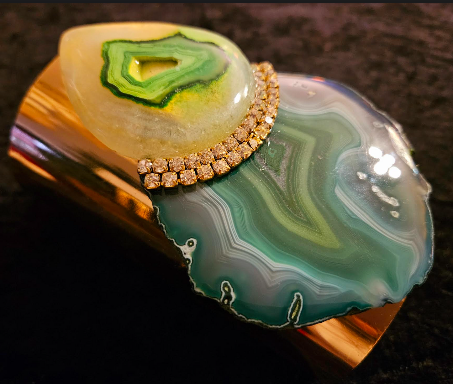 Green & Yellow Agate Wide Gold Tone Statement Cuff for Women - Bold