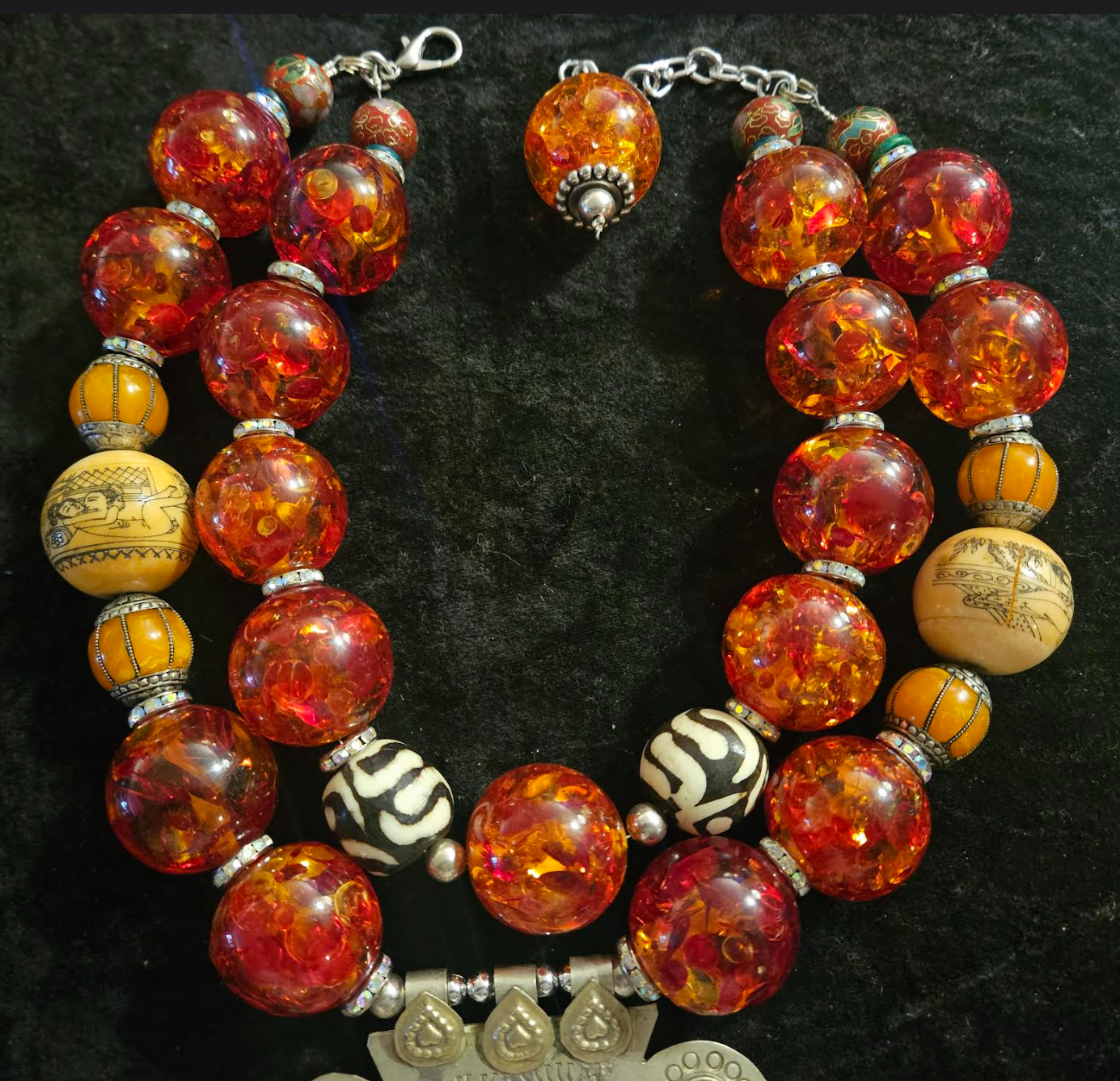 Oversized Faux Amber Tribal Statement Luxury Necklace With Vintage Kuc