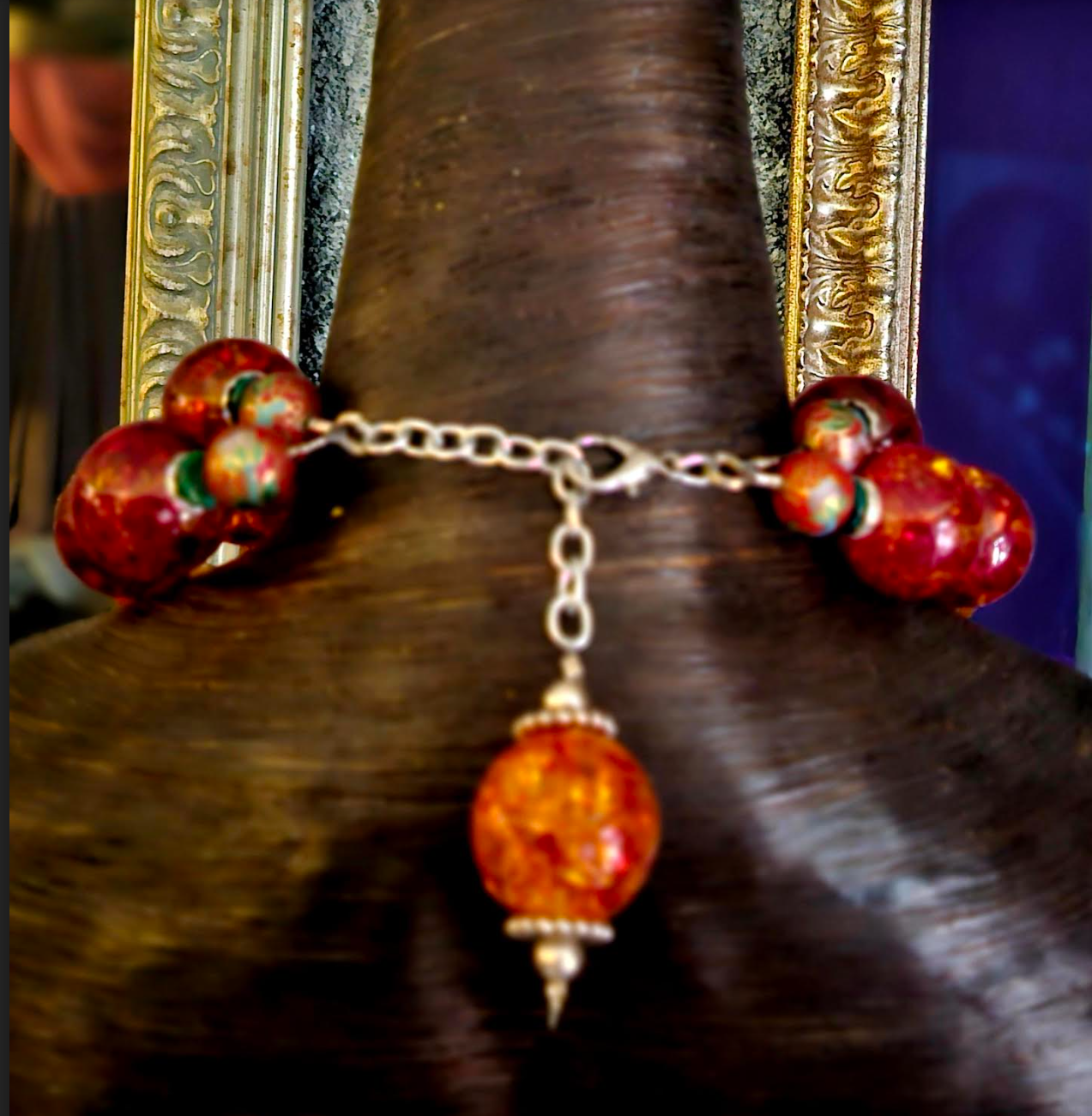 Oversized Faux Amber Tribal Statement Luxury Necklace With Vintage Kuc