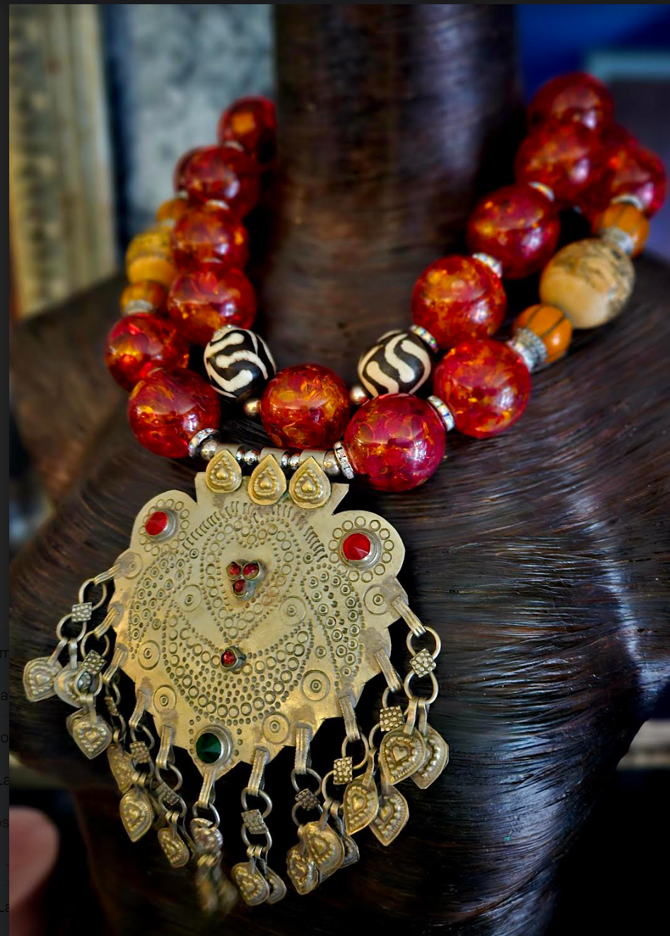 Oversized Faux Amber Tribal Statement Luxury Necklace With Vintage Kuc