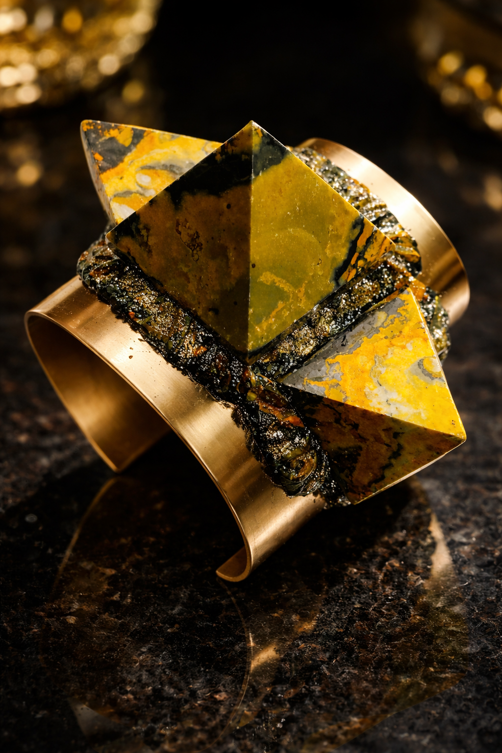 Multi Color Rough Quartz Sculpted Statement Cuff