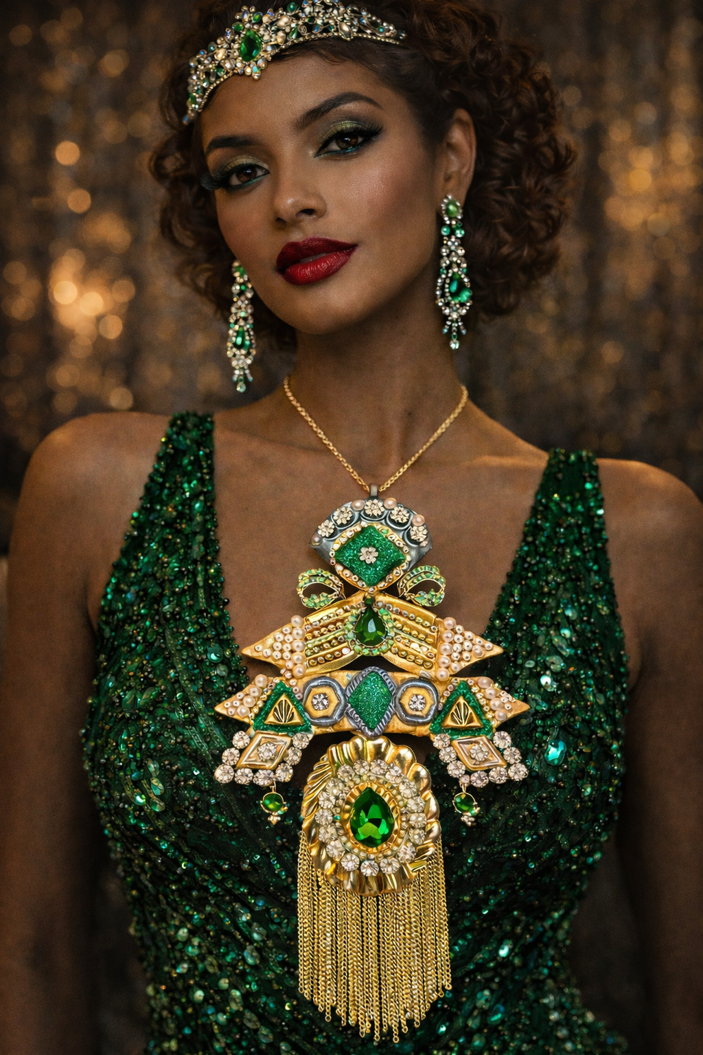 African Beaded Tibetan Repousse Elephant Unisex Chest Piece