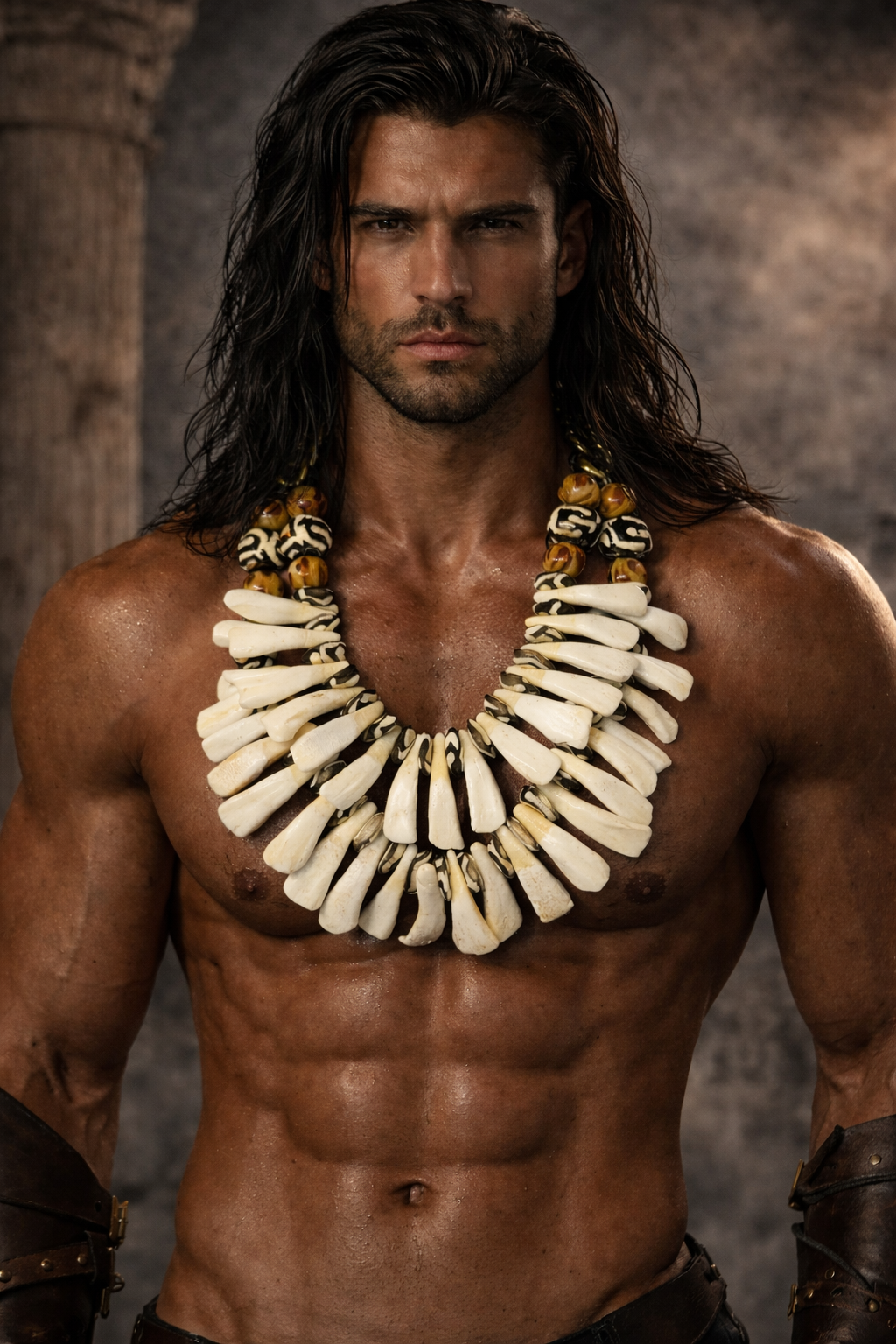 Exotic African Beaded Necklace with Double Crocodile Pendant