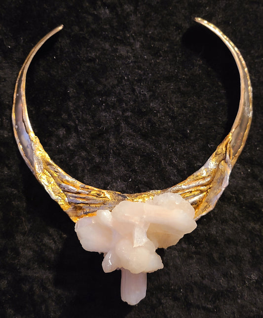 Vintage Torc Choker with Sculpted Stilbite Gemstone - Neck Candy for Petite Women - Kat Kouture Jewelry Designs