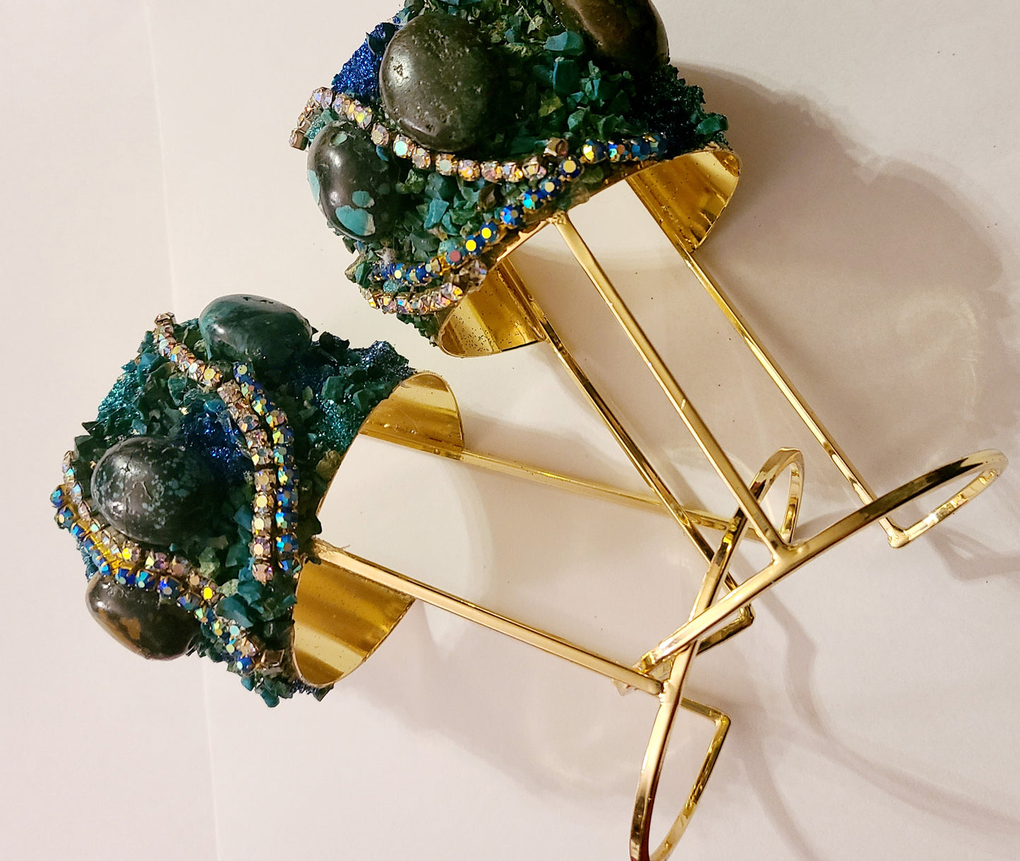 Turquoise & Rhinestone Statement Cuff Set -  Haute Couture Gemstone Wrist Candy - Runway Ready Gemstone Bangles - Kat Kouture Jewelry