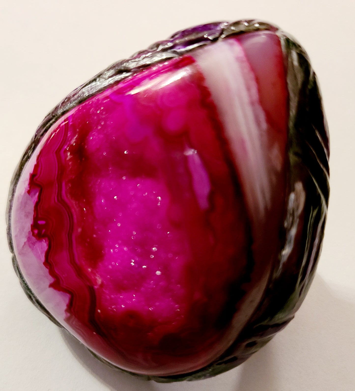 Hot Pink Druzy Agate Two Finger Sculpted Statement Ring, Museum Quality Gemstone Finger Candy Women, Fuschia Fucshia Bauble