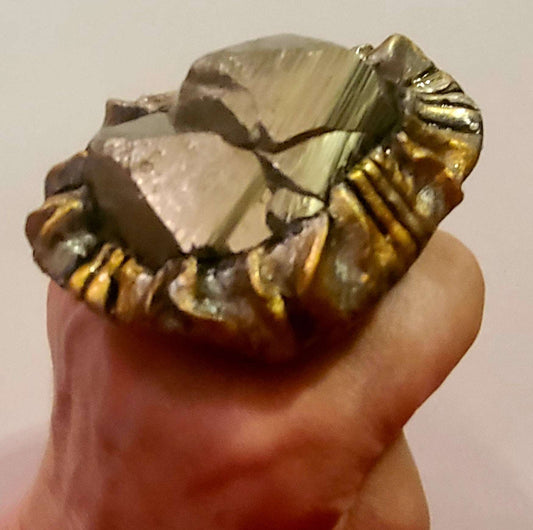 Adjustable Unisex Rough Pyrite Statement Ring, Fools Gold Finger Candy, Raw Gemmy Hand Accessory, Hip Hop Inspired, Trendy Gemstone