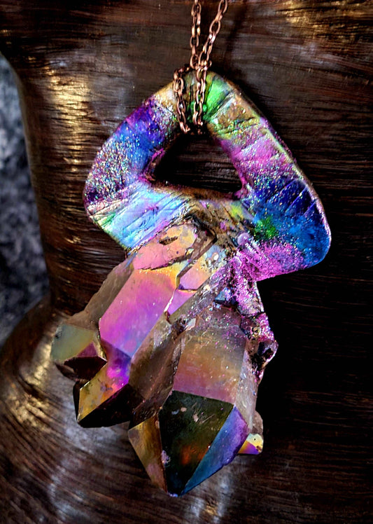 Amulet Quartz Smoky Titanium, Talisman Gemstone Raw Rough Rare Scarce, Statement Pendant Jewel Tone Rainbow