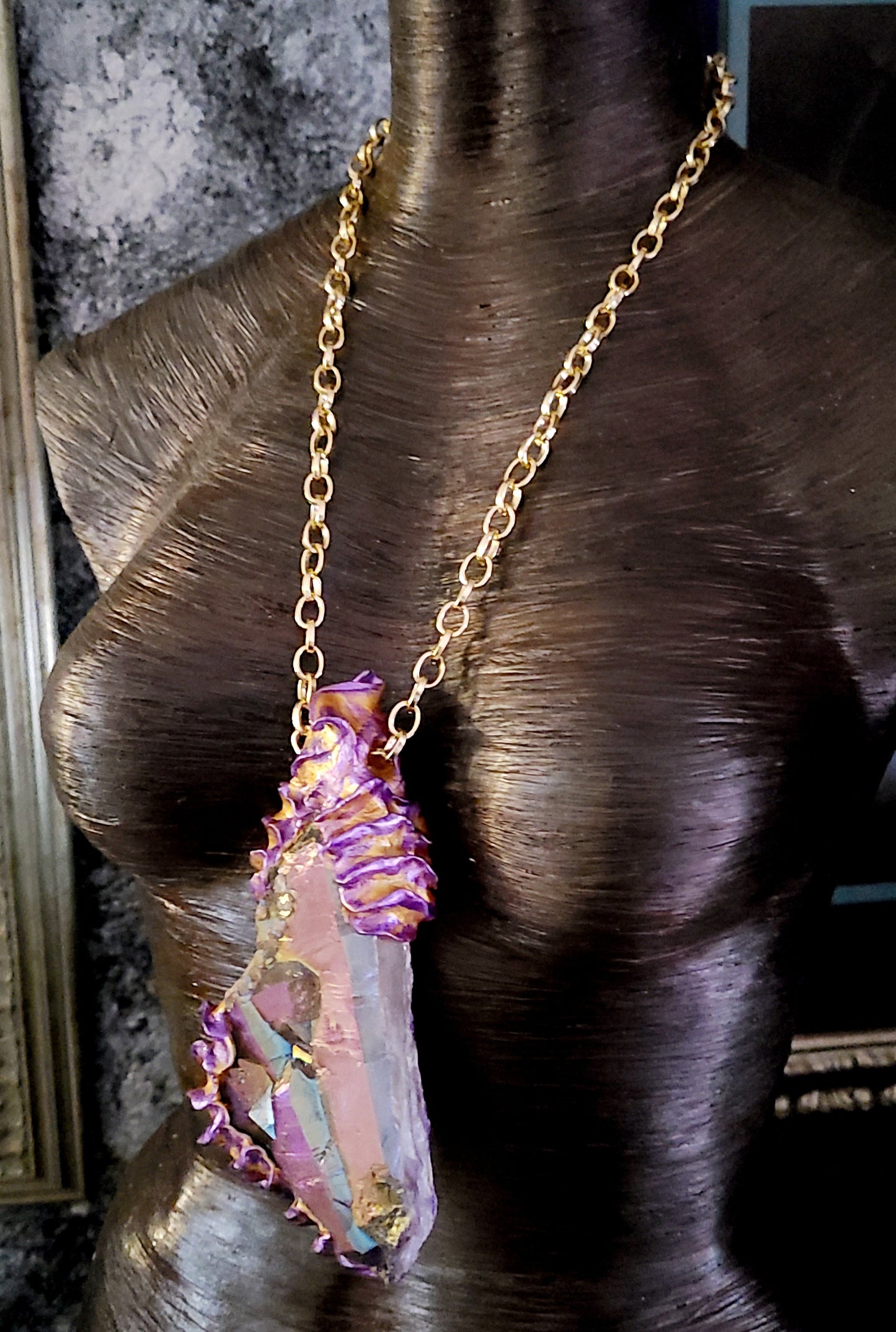 Pink Titanium Quartz Sculpted Pendant - Rough Crystal Lagenlook Talisman - Rare Scarce Gemstone Amulet - Kat Kouture Jewelry