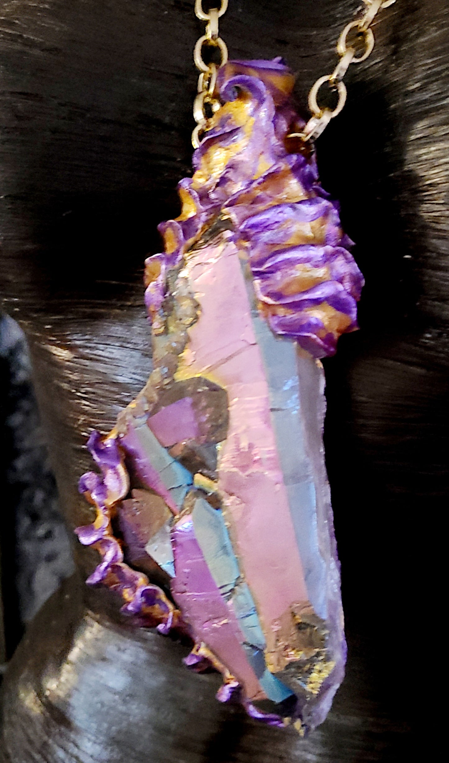 Pink Titanium Quartz Sculpted Pendant - Rough Crystal Lagenlook Talisman - Rare Scarce Gemstone Amulet - Kat Kouture Jewelry