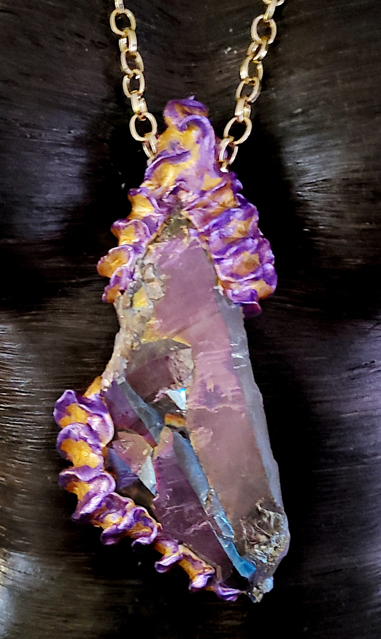 Pink Titanium Quartz Sculpted Pendant - Rough Crystal Lagenlook Talisman - Rare Scarce Gemstone Amulet - Kat Kouture Jewelry