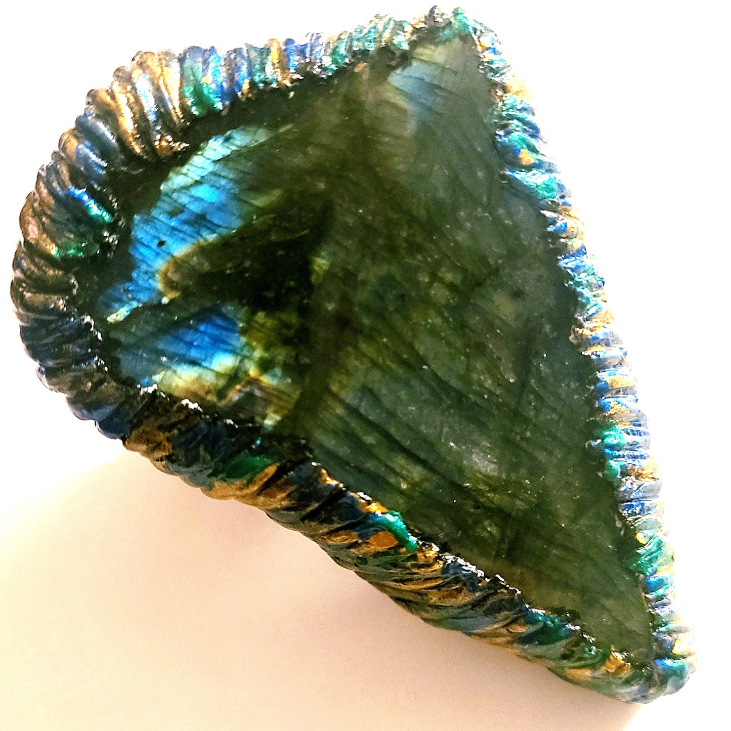 Oversized Labradorite Slab Sculpted Two Finger Adjustable Statement Ring - Flashy Sepectrolite Hand Ring - Men's Blue Gray Green & Gold Gemstone Ring -  Kat Kouture Jewelry