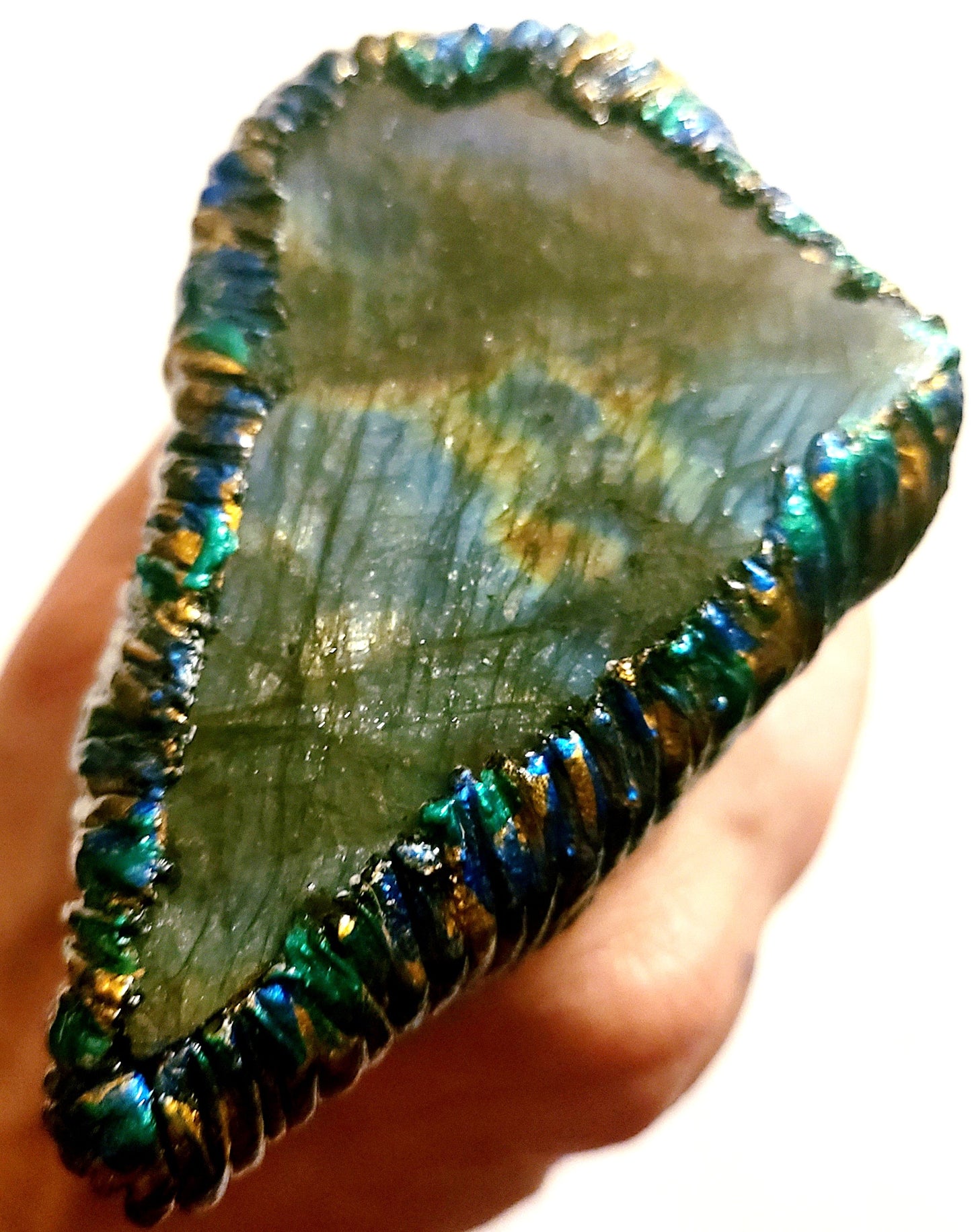 Oversized Labradorite Slab Sculpted Two Finger Adjustable Statement Ring - Flashy Sepectrolite Hand Ring - Men's Blue Gray Green & Gold Gemstone Ring -  Kat Kouture Jewelry