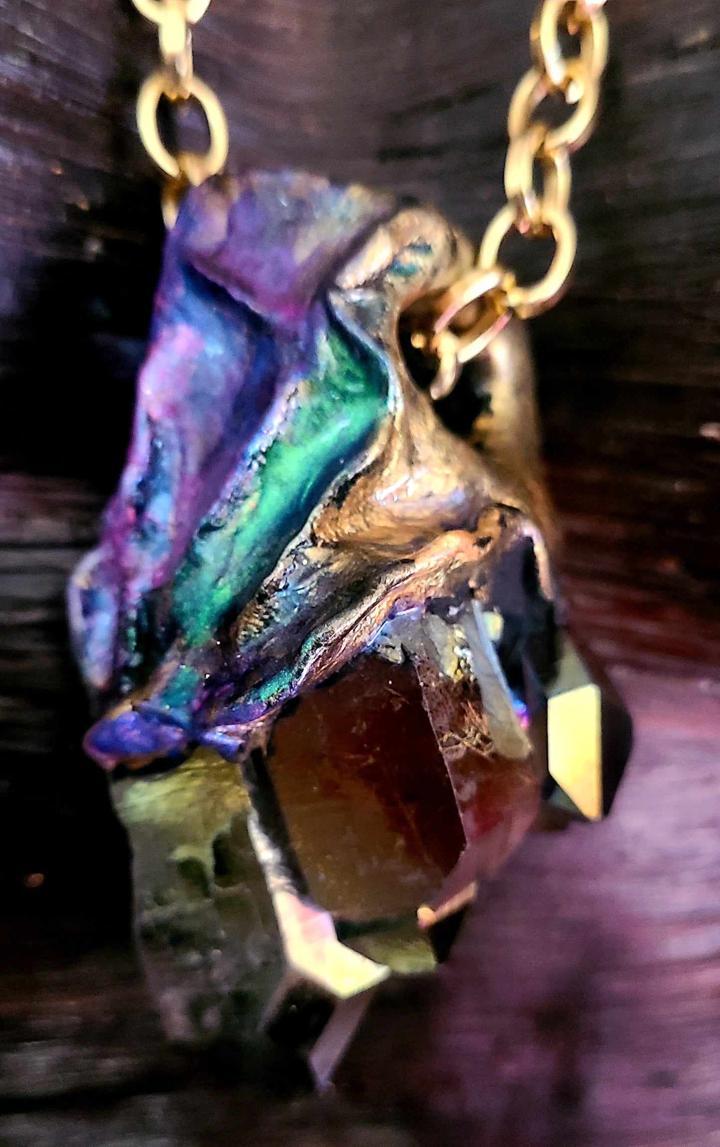 Rough Titanium Quartz Sculpted Unisex Pendant - Luxury Jewel Tone Crystal from McEarl Mine Talisman - Luxury Rainbow Gemstone Amulet - Kat Kouture Jewelry