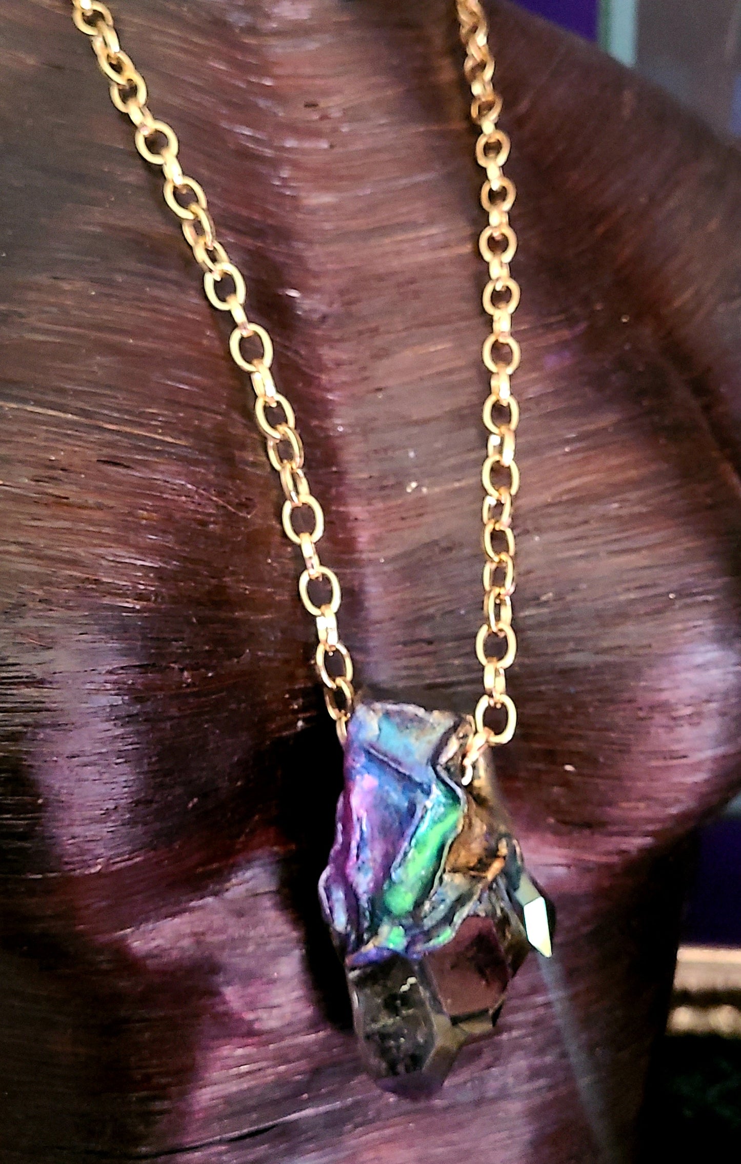 Rough Titanium Quartz Sculpted Unisex Pendant - Luxury Jewel Tone Crystal from McEarl Mine Talisman - Luxury Rainbow Gemstone Amulet - Kat Kouture Jewelry