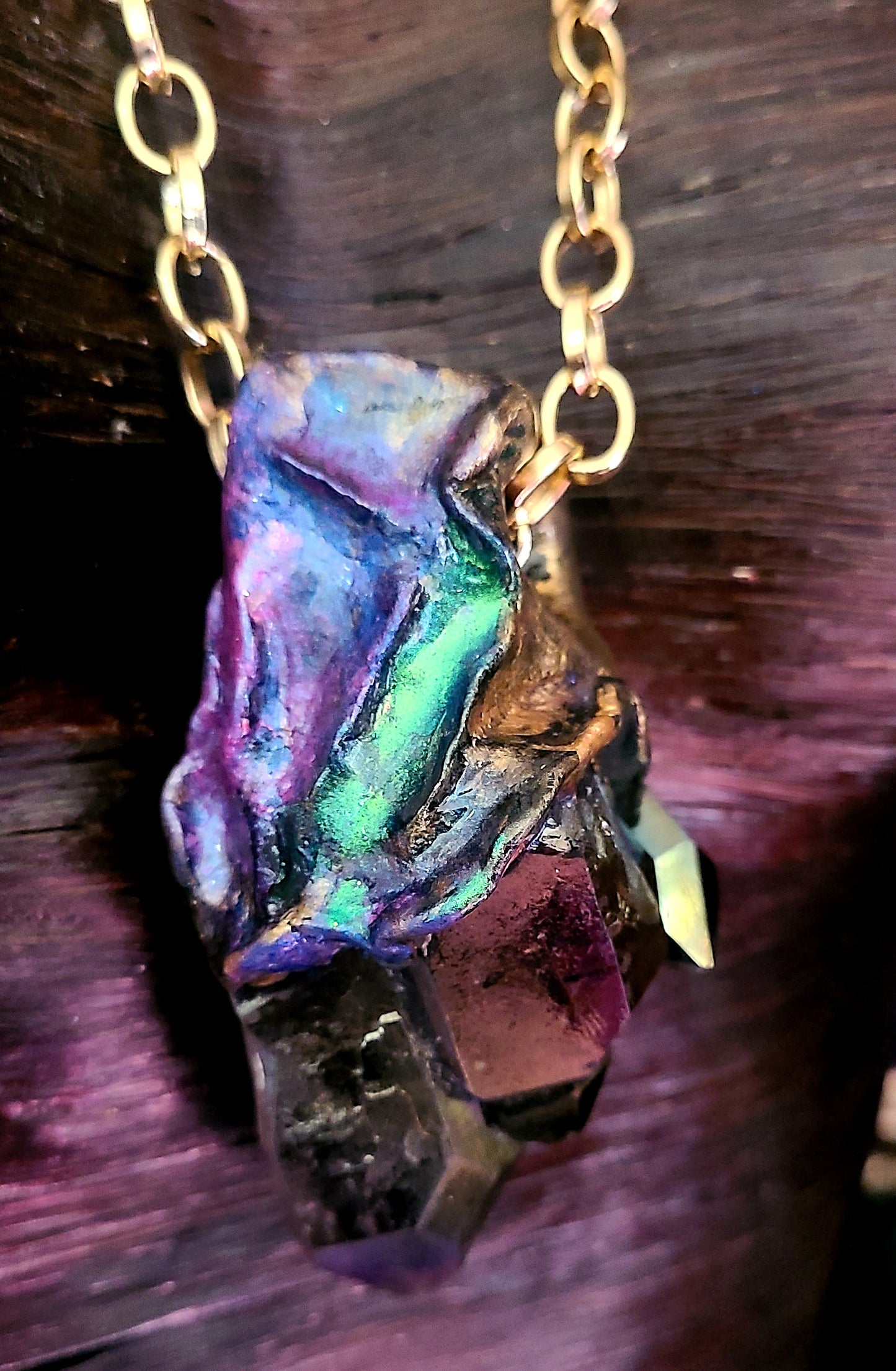 Rough Titanium Quartz Sculpted Unisex Pendant - Luxury Jewel Tone Crystal from McEarl Mine Talisman - Luxury Rainbow Gemstone Amulet - Kat Kouture Jewelry