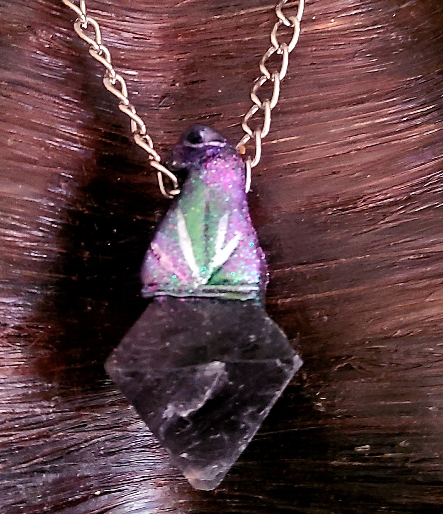 Sculpted Fluorite Octahedron Statement Pendant - Purple Crystal Unisex Amulet - Talisman for Petite Women - Jeans Jewelry - Kat Kouture Jewelry