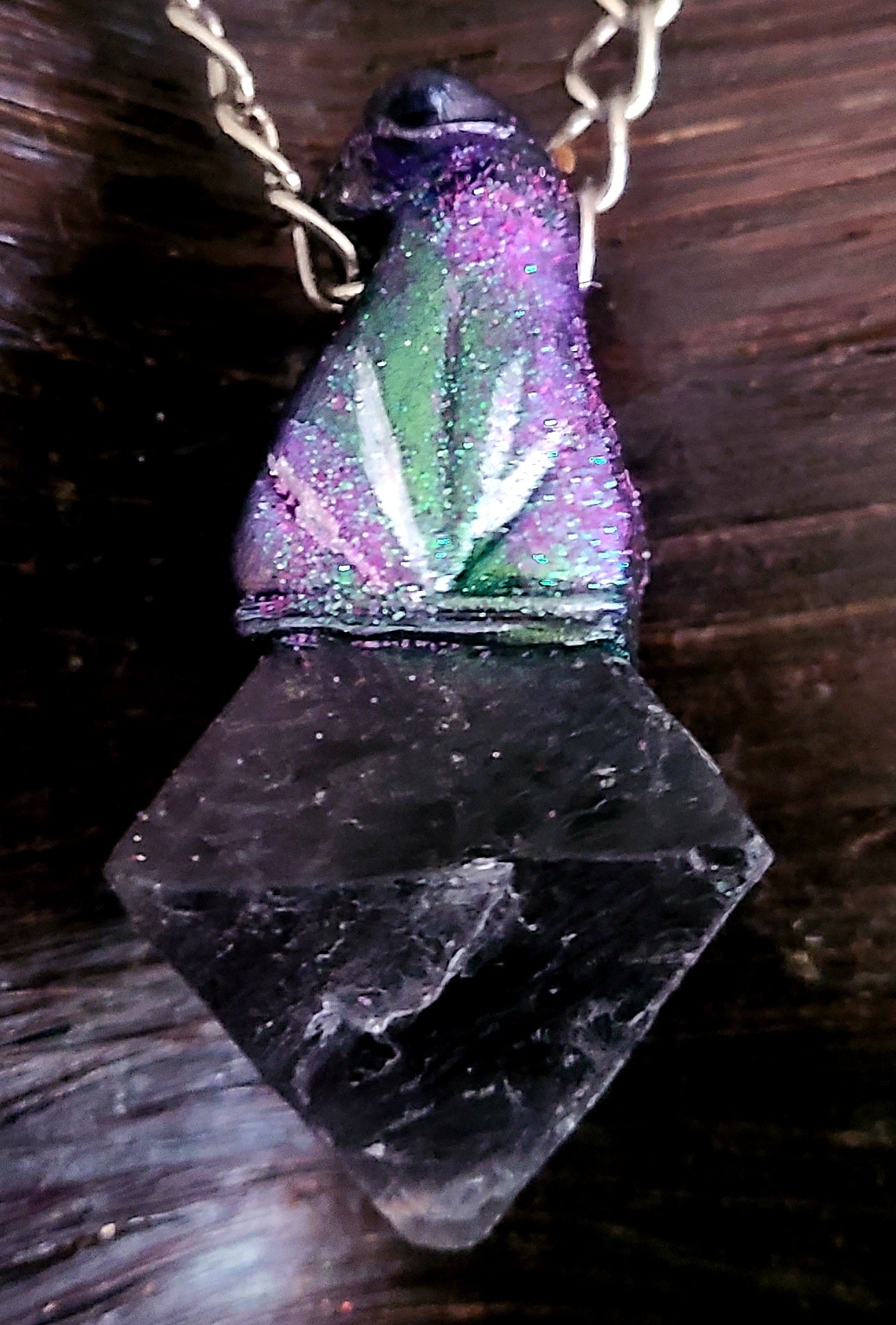 Sculpted Fluorite Octahedron Statement Pendant - Purple Crystal Unisex Amulet - Talisman for Petite Women - Jeans Jewelry - Kat Kouture Jewelry