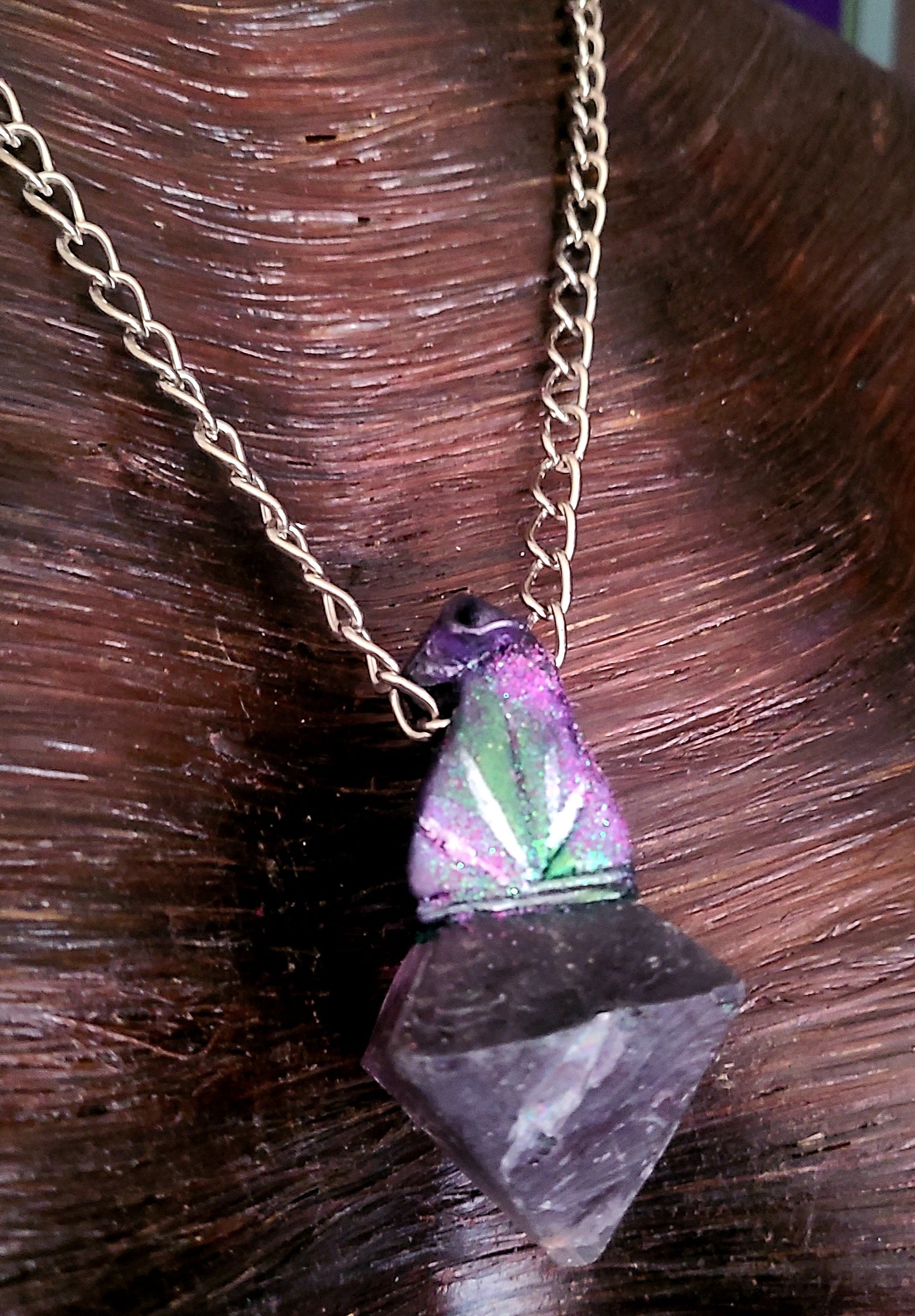 Sculpted Fluorite Octahedron Statement Pendant - Purple Crystal Unisex Amulet - Talisman for Petite Women - Jeans Jewelry - Kat Kouture Jewelry