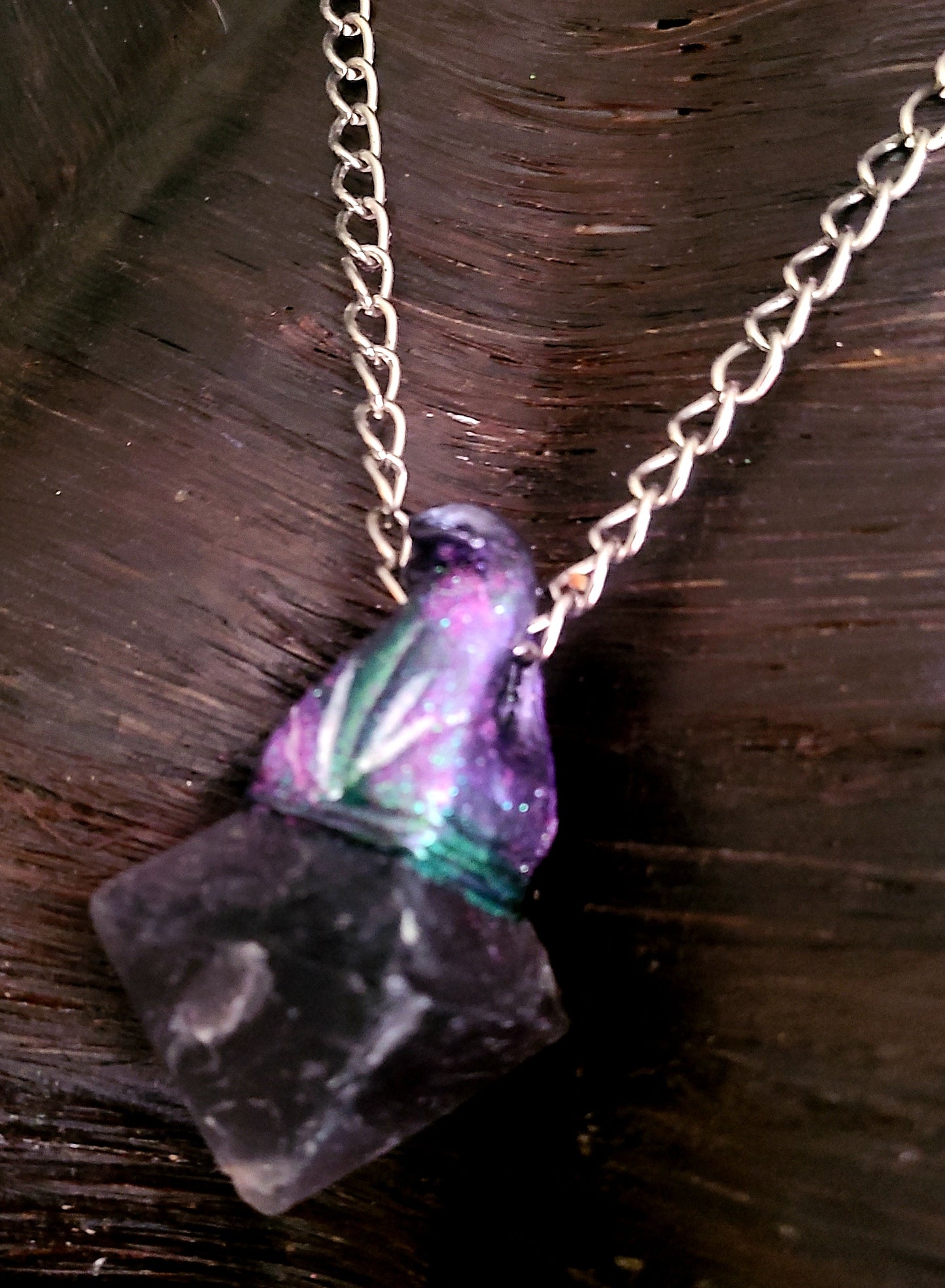 Sculpted Fluorite Octahedron Statement Pendant - Purple Crystal Unisex Amulet - Talisman for Petite Women - Jeans Jewelry - Kat Kouture Jewelry