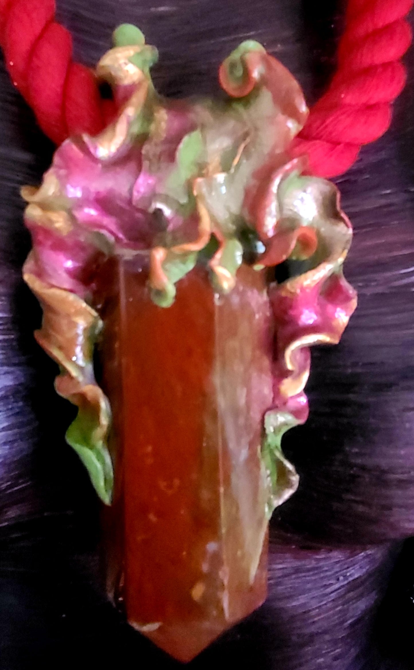 Sculpted Ocean Jasper Obelisk with Red Rope Pendant - Fall Colors Gemstone Tower Amulet - Pagan Men's Sculpted Talisman - Kat Kouture Jewelry