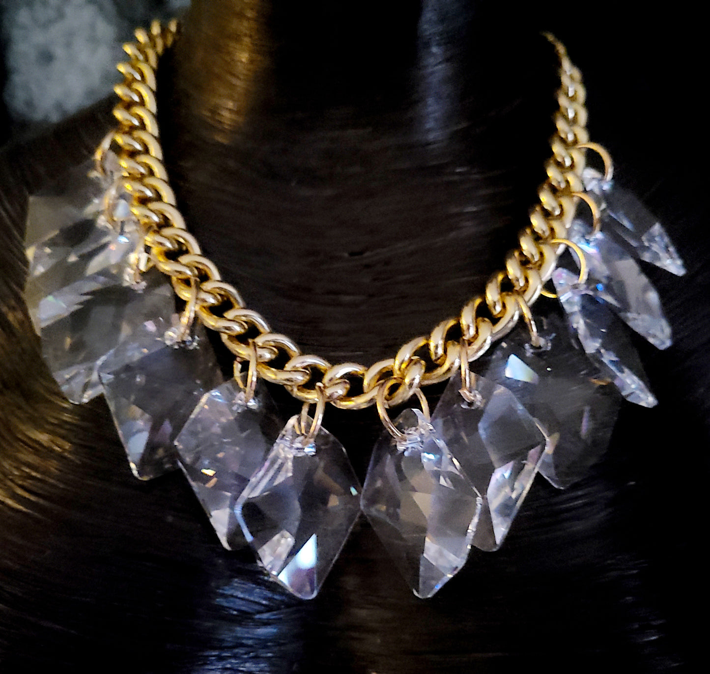 Swarovski Faceted Crystal Dangle Statement Necklace, Neck Candy Petite Women, Edgy Street Style Choker