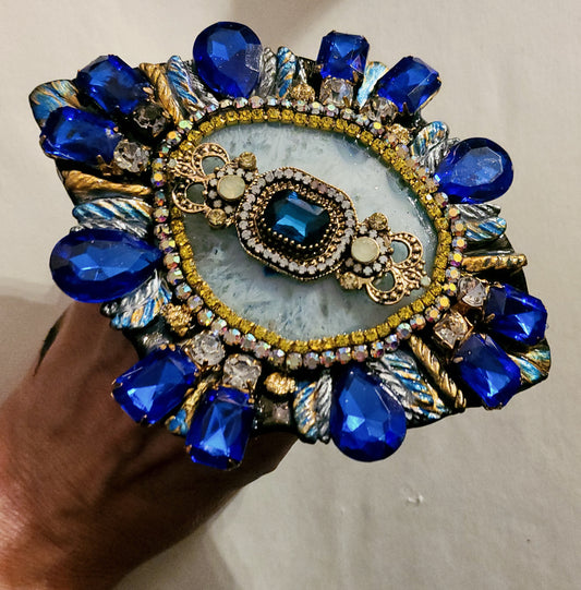 Oversized Crystal Art Deco Style Sculpted Adjustable Hand Ring