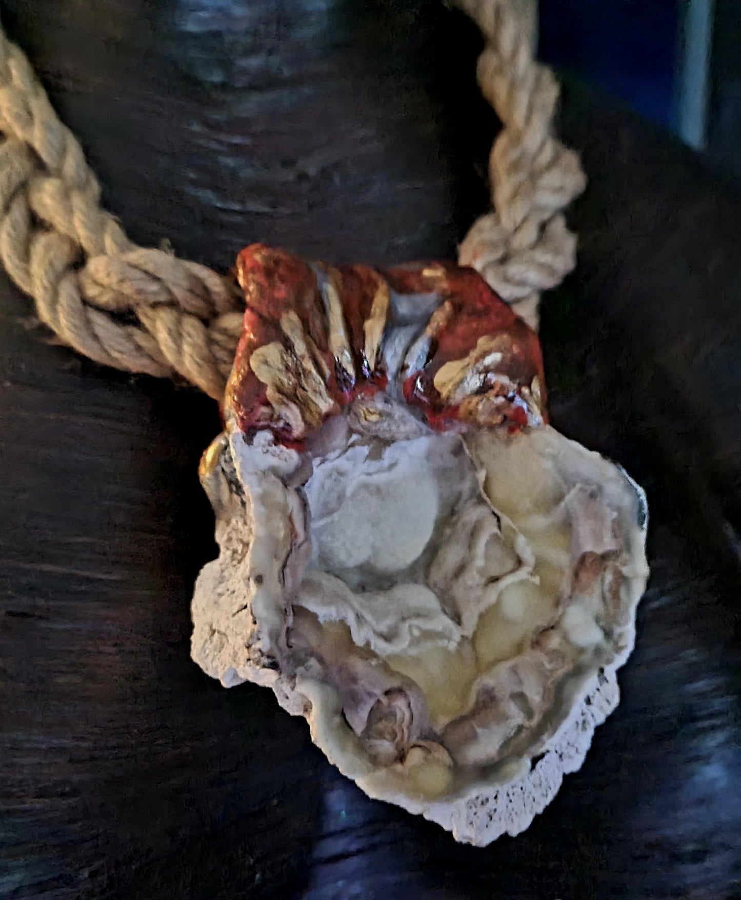 Rustic Sculpted Geode Unisex Statement Pendant With Braided Hemp Rope, Jeans Jewelry, Men's Bohemian Couture Talisman, Masculine Crystal Cave Amulet