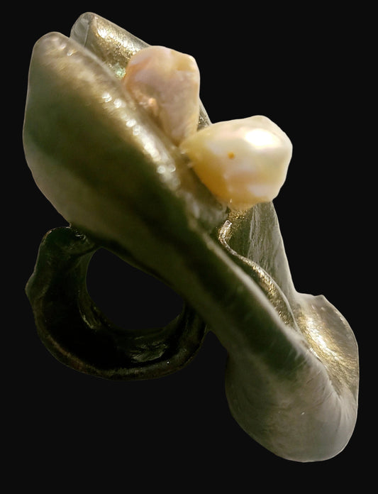 Hand Sculpted Sensuous Freshwater Pearl Statement Ring - OOAK Luxe