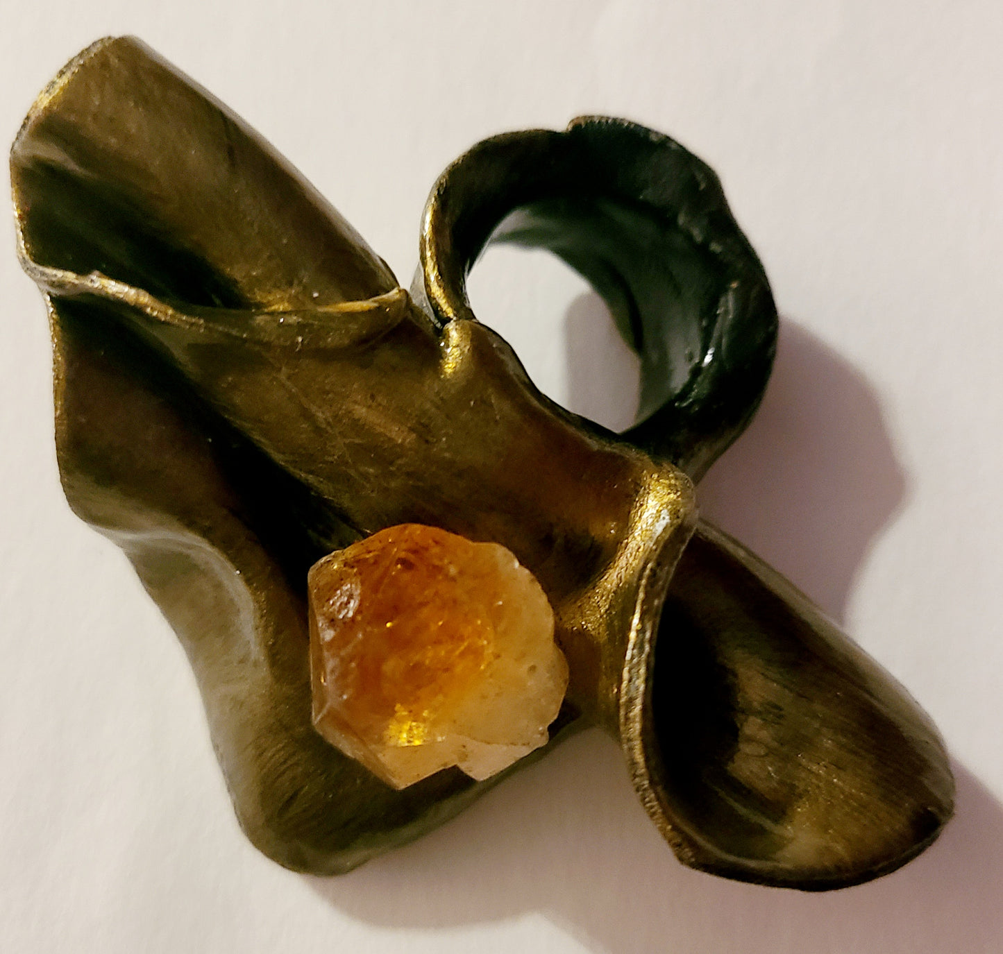 Rough Citrine Crystal In Sensuous Sculpted Bronze Statement Ring Size 8-9, Artisan Gemstone Cocktail Ring, Showstopper Jewelry Porn