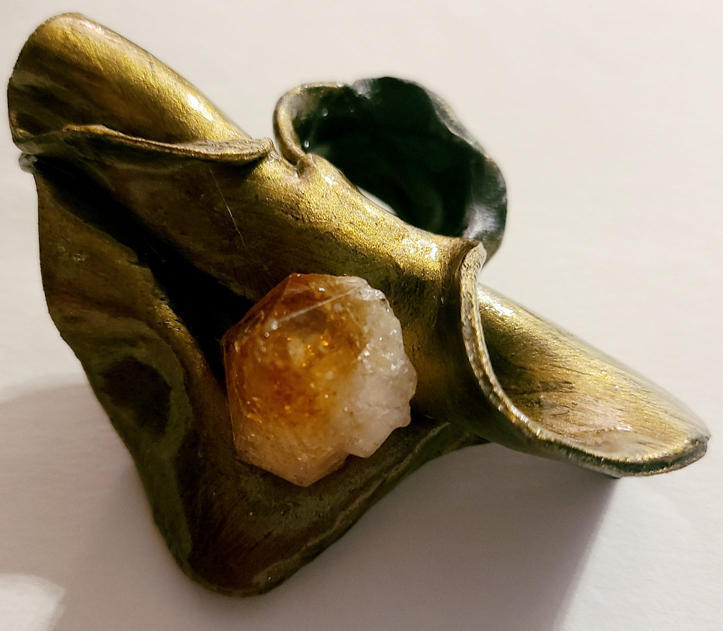 Rough Citrine Crystal In Sensuous Sculpted Bronze Statement Ring Size 8-9, Artisan Gemstone Cocktail Ring, Showstopper Jewelry Porn