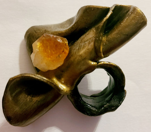 Rough Citrine Crystal & Sensuous Sculpted Bronze Statement Ring