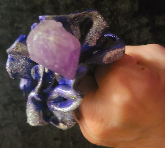 Rough Amethyst Nugget Sculpted Statement Ring, Lavender & Silver Draped Sculpture Finger Candy, OOAK Wearable Art Jewelry