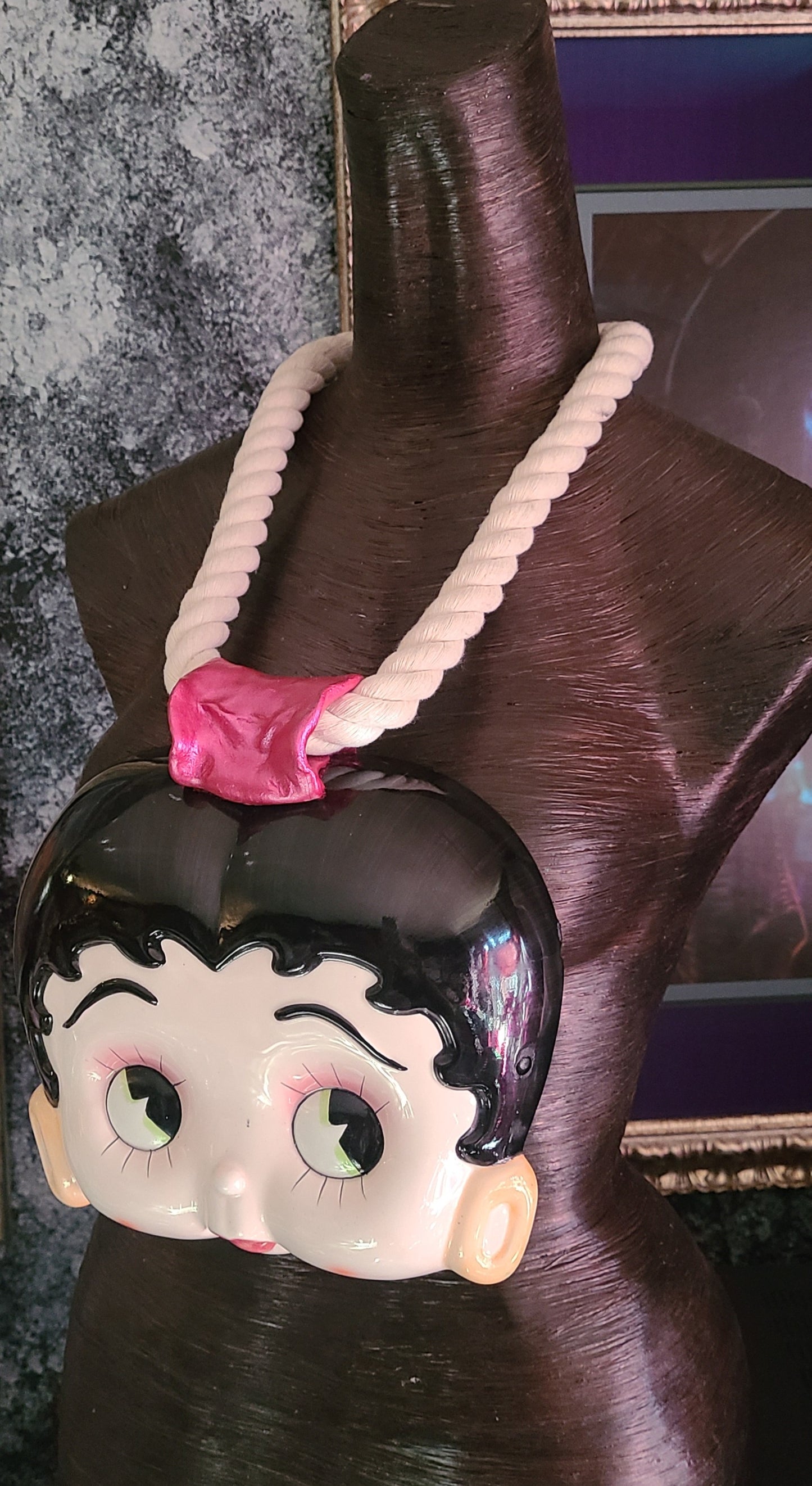 Betty Boop Ceramic Mask Chest Piece with Rope - Whimsical Femme Fatale Cartoon Character Chest Piece - Kat Kouture Jewelry