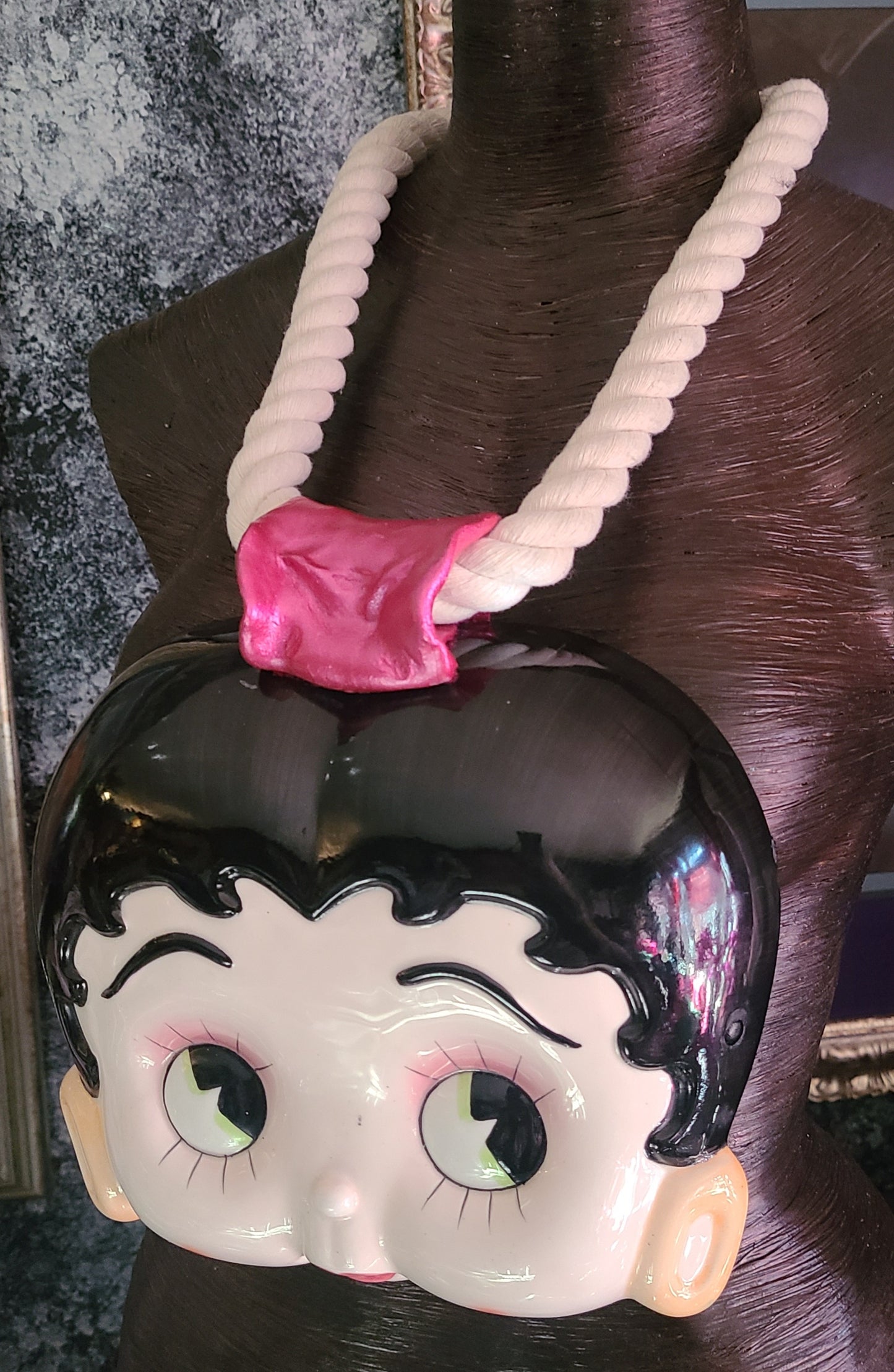 Betty Boop Ceramic Mask Chest Piece with Rope - Whimsical Femme Fatale Cartoon Character Chest Piece - Kat Kouture Jewelry