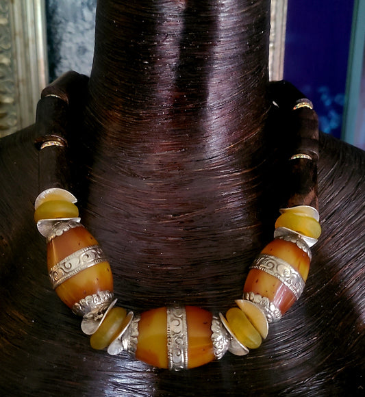 Huge Tibetan Resin & Dark Brown Wood Beaded Tribal Necklace - Oversized Earth Tone Ethnic Neck Candy -  Women of Color Choker from Kat Kouture