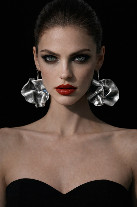 Faux Sterling Silver Abstract Orchid Haute Couture Pierced Earrings