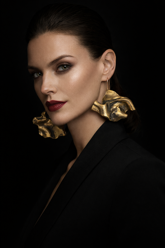 Hand Sculpted Faux Gold Architectural Pierced Earrings - Classy