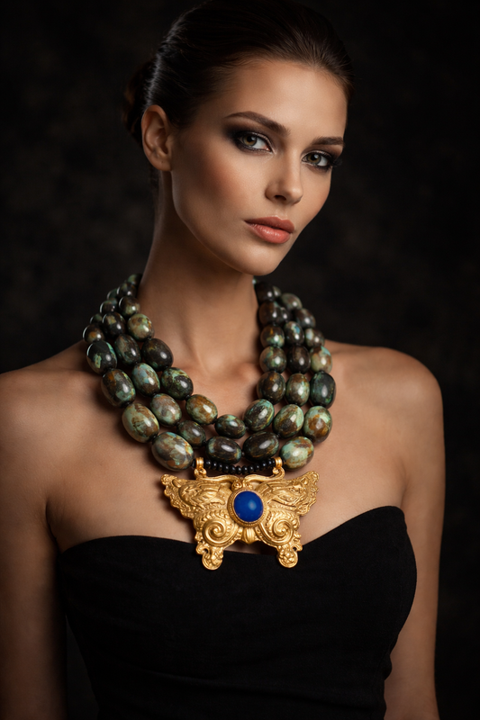 Hubei Turquoise Boulder - Western Butterfly Necklace