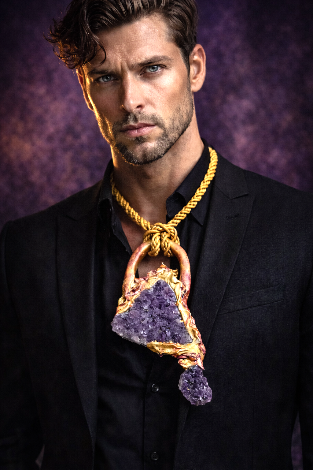 XL Raw Amethyst Sculpted Pendant - Avant Garde Chest Piece
