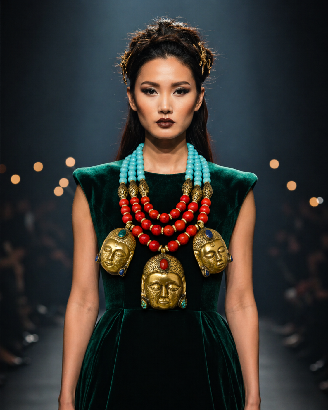 Tibetan Buddha Beaded Chest Piece - Haute Couture OOAK