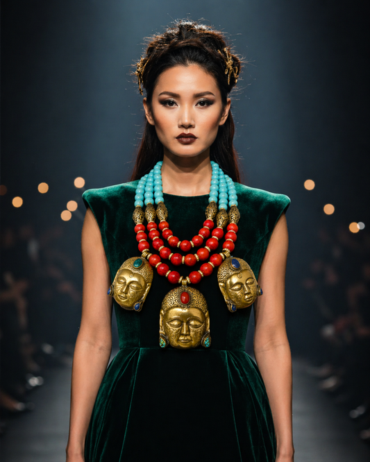Tibetan Buddha Beaded Chest Piece - Haute Couture OOAK