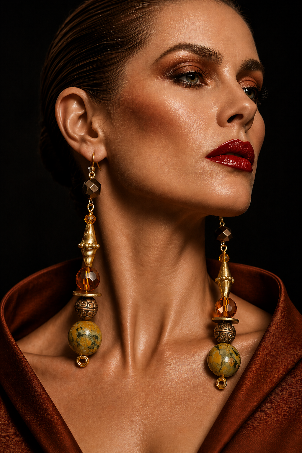Haute Couture Earth Tone Beaded Shoulder Dusters - Autumn