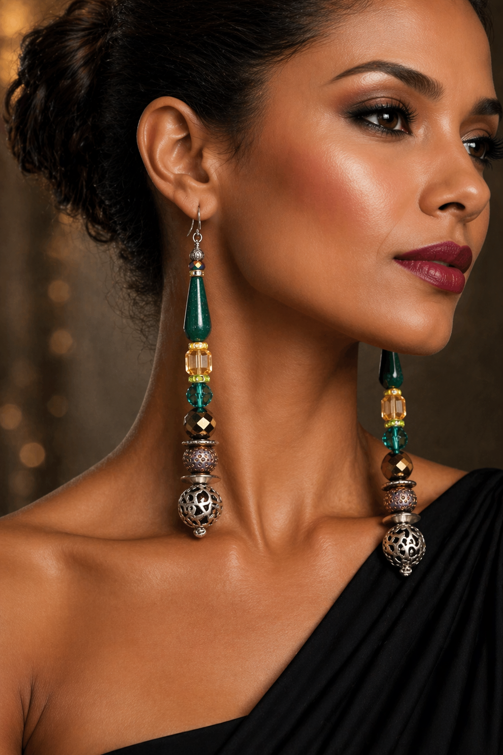 Emerald Green Teardrop Mixed Beaded Shoulder Dusters - OOAK Art