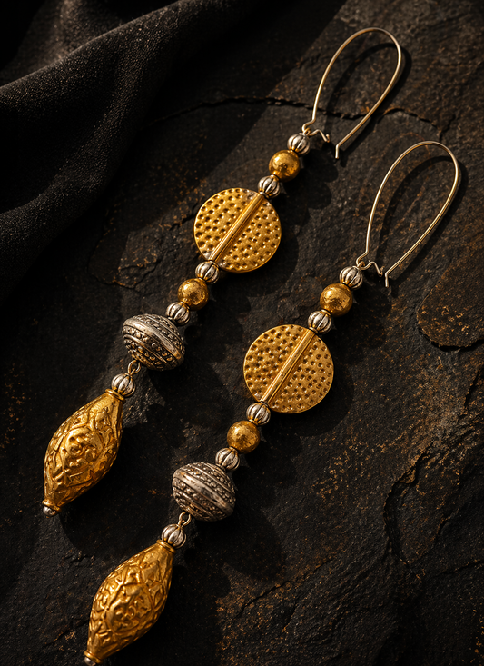 Silver and Gold Tone Tribal Beaded Shoulder Dusters, Exotic Ethnic