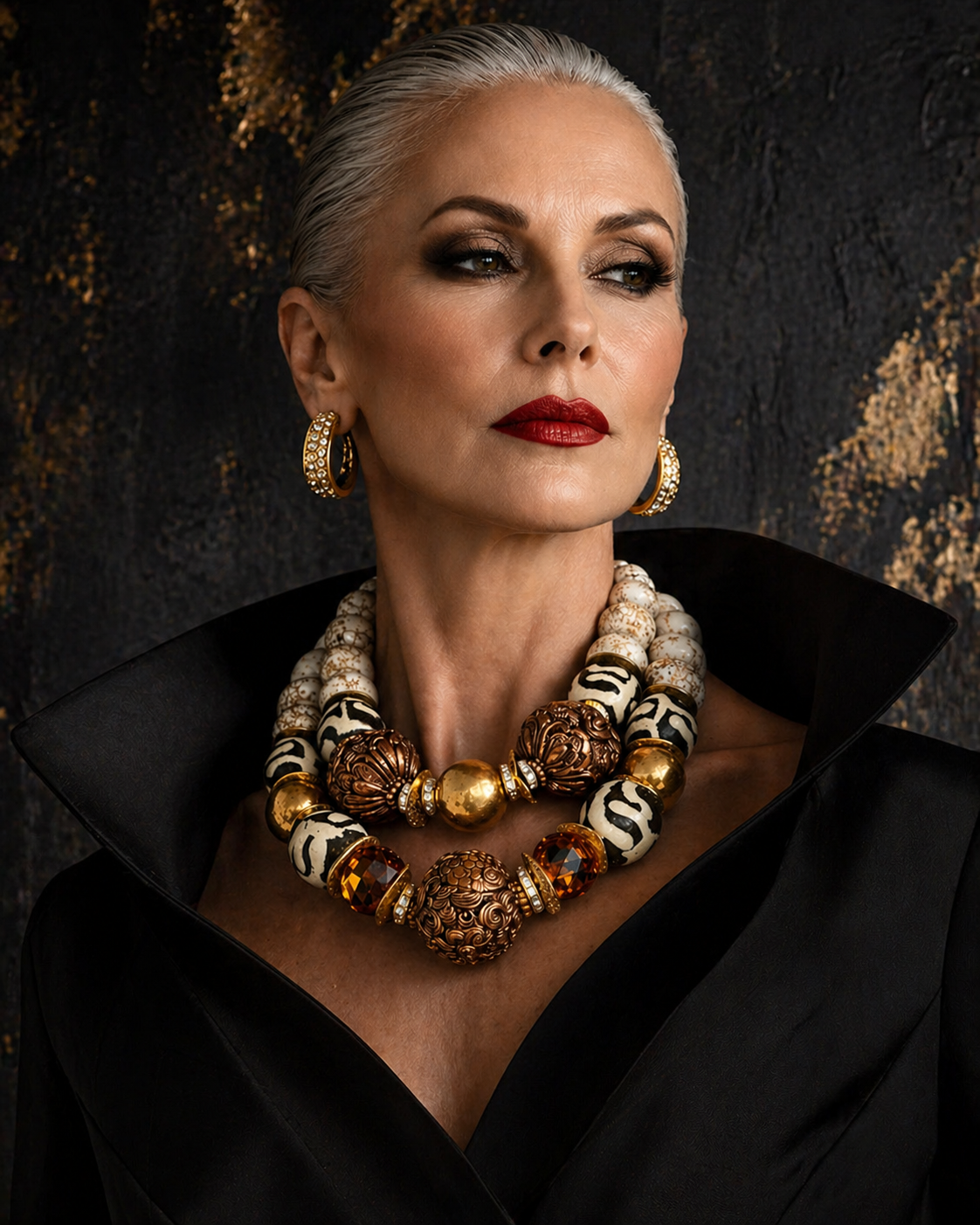 White Magnesite Crystal Bone & Copper Repousse Luxury Luxury Necklace