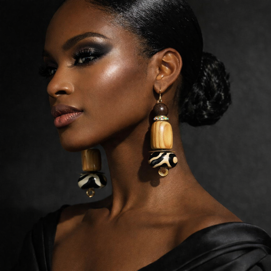 Earthy African Inspired Beaded Dangle Pierced Earrings - Wild Exotic